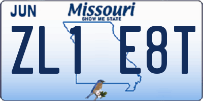 MO license plate ZL1E8T