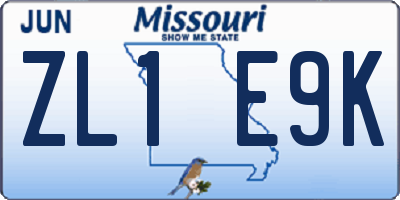 MO license plate ZL1E9K