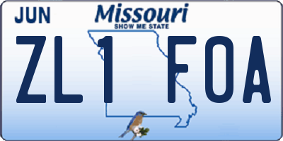 MO license plate ZL1F0A
