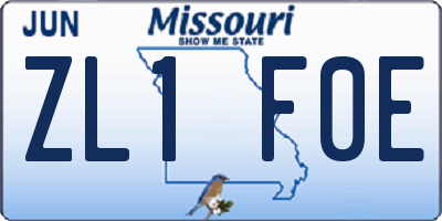 MO license plate ZL1F0E