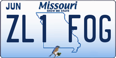 MO license plate ZL1F0G