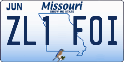 MO license plate ZL1F0I