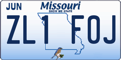 MO license plate ZL1F0J
