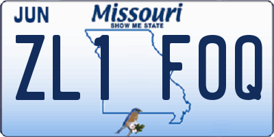MO license plate ZL1F0Q
