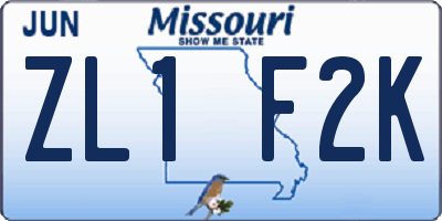 MO license plate ZL1F2K