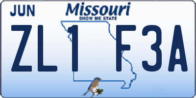 MO license plate ZL1F3A