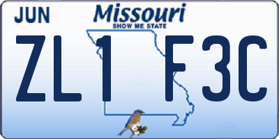MO license plate ZL1F3C
