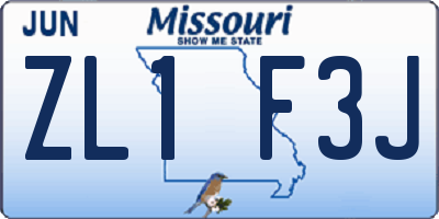 MO license plate ZL1F3J