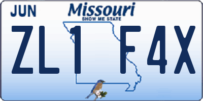 MO license plate ZL1F4X