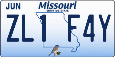 MO license plate ZL1F4Y