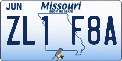 MO license plate ZL1F8A