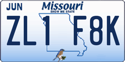 MO license plate ZL1F8K