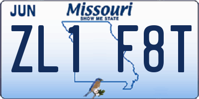 MO license plate ZL1F8T