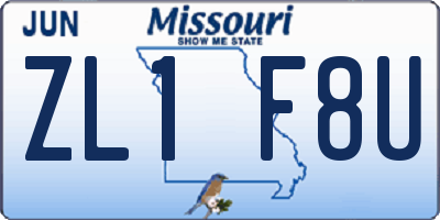 MO license plate ZL1F8U