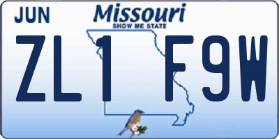 MO license plate ZL1F9W