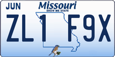 MO license plate ZL1F9X