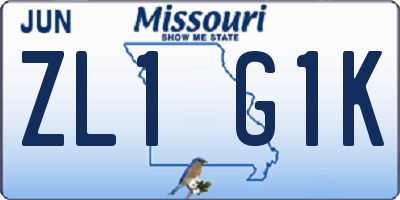 MO license plate ZL1G1K