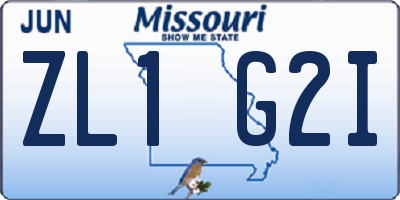 MO license plate ZL1G2I