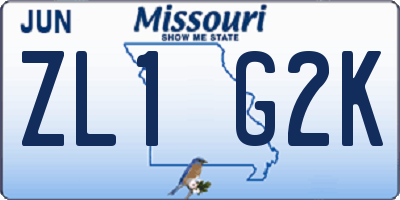 MO license plate ZL1G2K