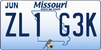 MO license plate ZL1G3K
