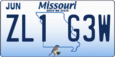 MO license plate ZL1G3W