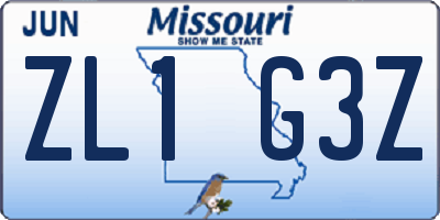 MO license plate ZL1G3Z