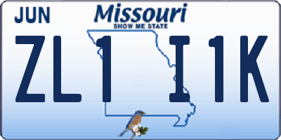 MO license plate ZL1I1K