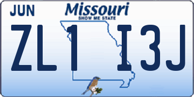 MO license plate ZL1I3J