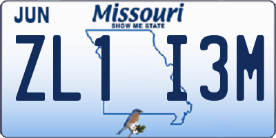 MO license plate ZL1I3M