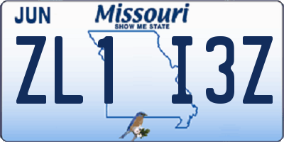 MO license plate ZL1I3Z
