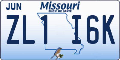 MO license plate ZL1I6K