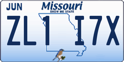 MO license plate ZL1I7X