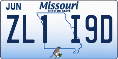 MO license plate ZL1I9D