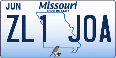 MO license plate ZL1J0A