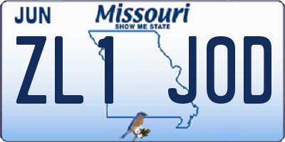 MO license plate ZL1J0D