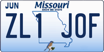 MO license plate ZL1J0F