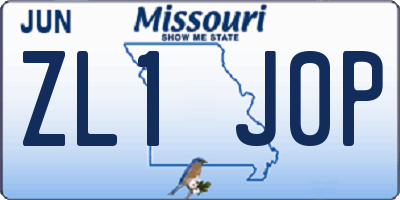 MO license plate ZL1J0P