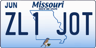 MO license plate ZL1J0T