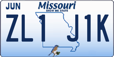 MO license plate ZL1J1K