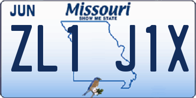 MO license plate ZL1J1X