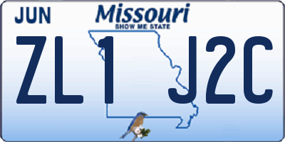 MO license plate ZL1J2C