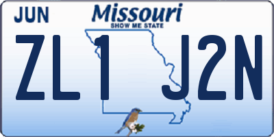 MO license plate ZL1J2N