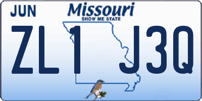 MO license plate ZL1J3Q