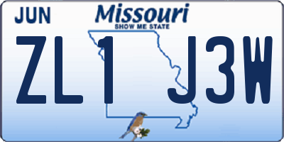 MO license plate ZL1J3W