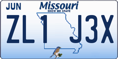 MO license plate ZL1J3X