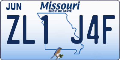 MO license plate ZL1J4F