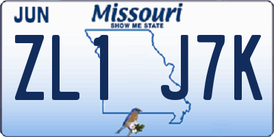 MO license plate ZL1J7K