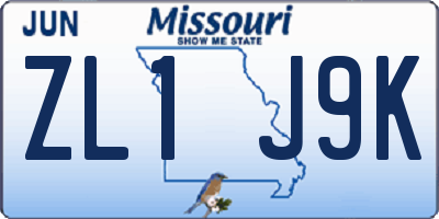 MO license plate ZL1J9K