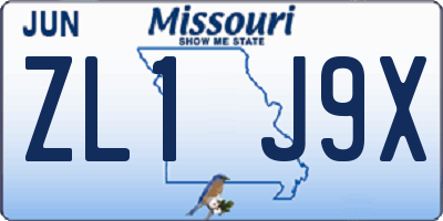 MO license plate ZL1J9X