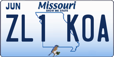 MO license plate ZL1K0A